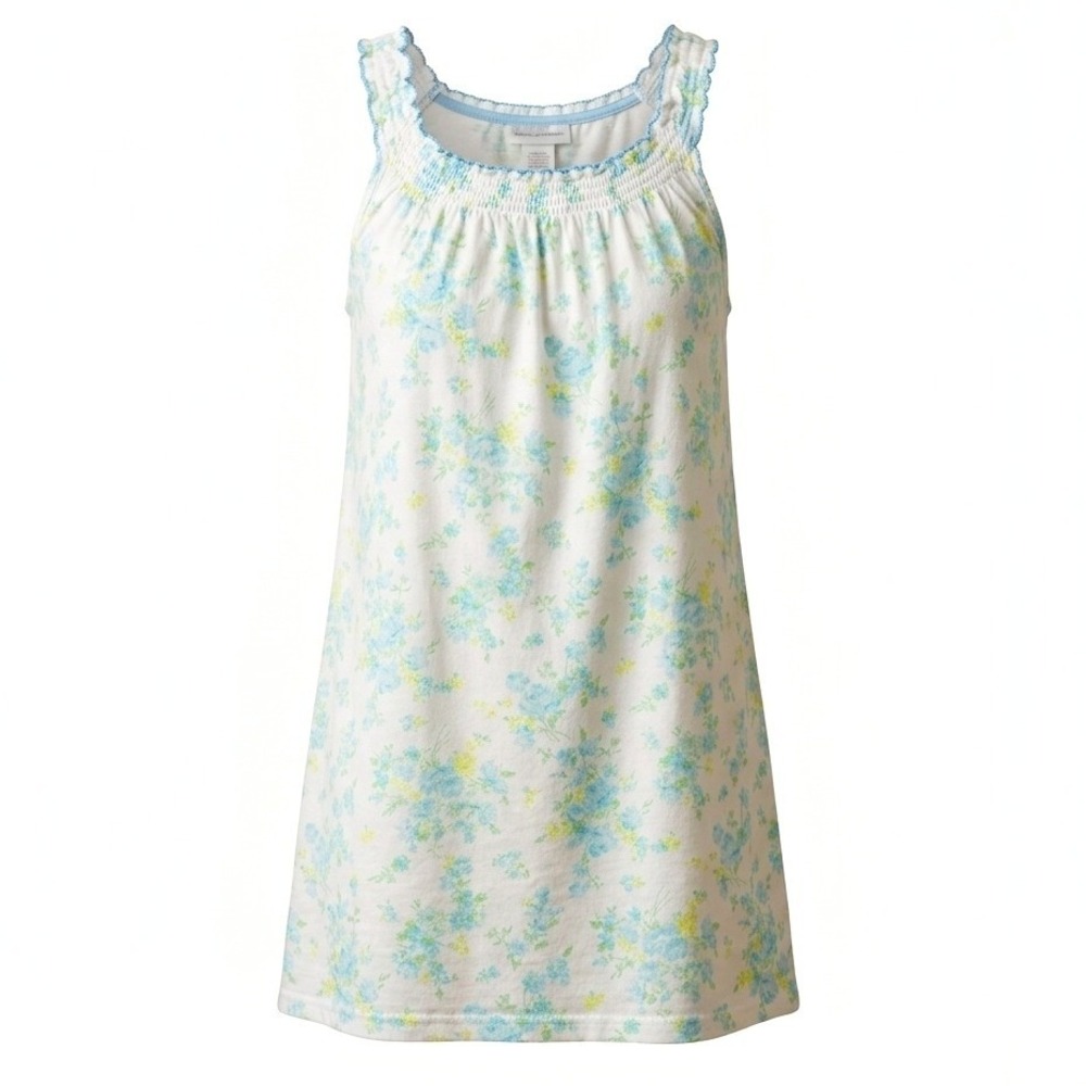 Lauren Ralph Lauren Nightgown Women XL White Blue Floral Cotton Smocked 813858